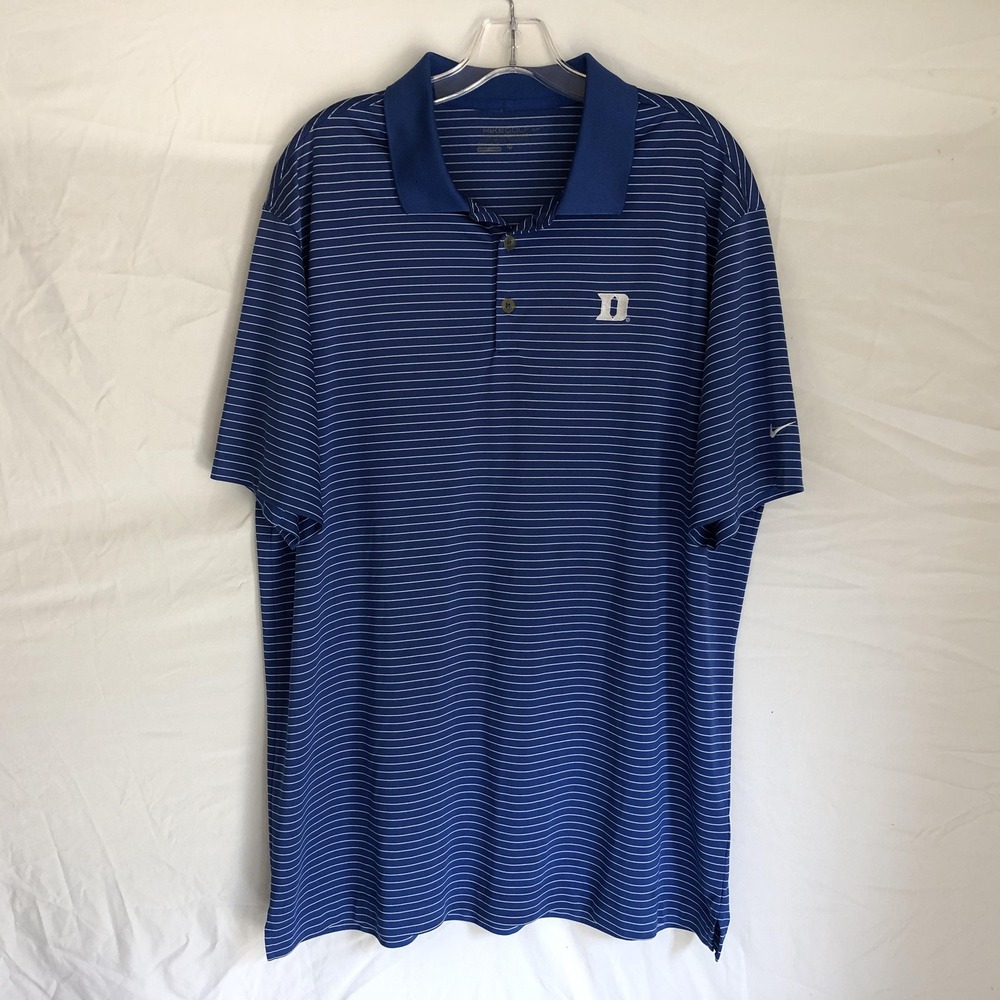Duke Blue Devils Polo Shirt Mens 2XL Blue NCAA Golf Nike Dri Fit Striped